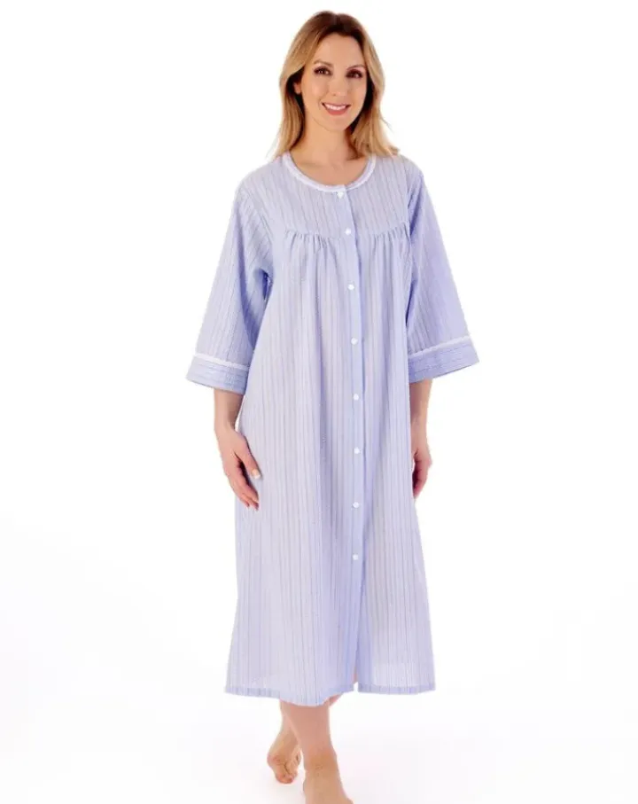 Classic Stripe Seersucker 45" Popper Woven Housecoat HC01227
