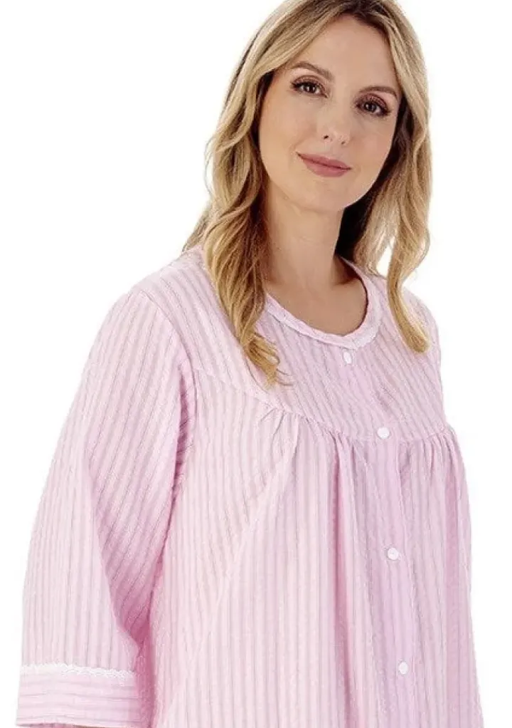 Classic Stripe Seersucker 45" Popper Woven Housecoat HC01227