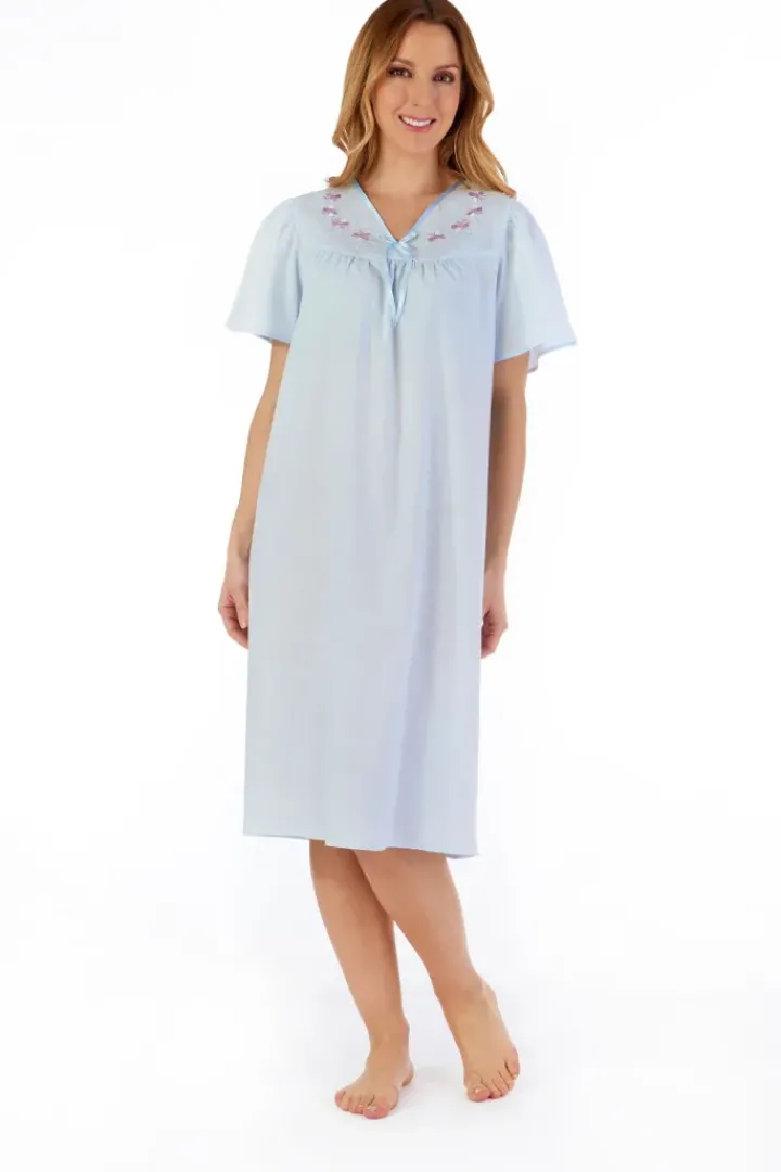 Embroidered Yoke 42" Open Back Woven Nightdress ND55204