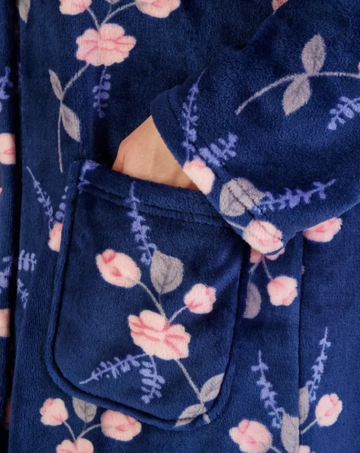 Floral Flannel Fleece 46" Button Through Housecoat HC06311