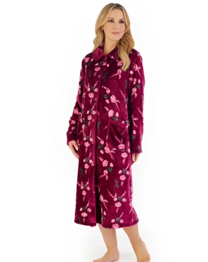 Floral Flannel Fleece 46" Button Through Housecoat HC06311