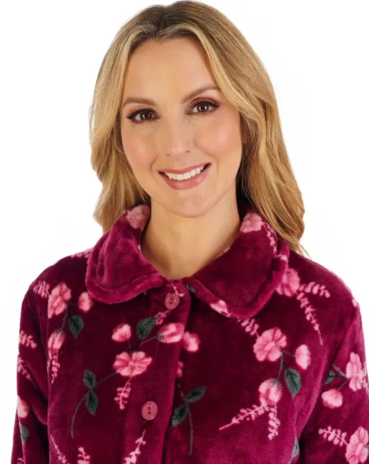 Floral Flannel Fleece 46" Button Through Housecoat HC06311