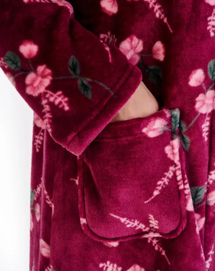 Floral Flannel Fleece 46" Button Through Housecoat HC06311