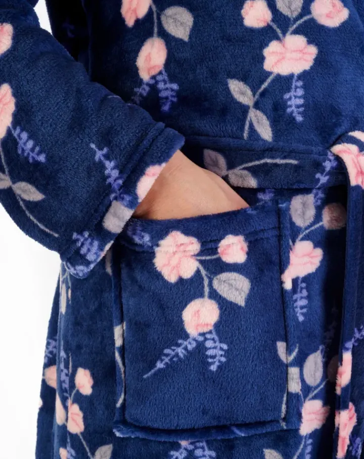 Floral Flannel Fleece 46" Shawl Collar Wrap HC06313