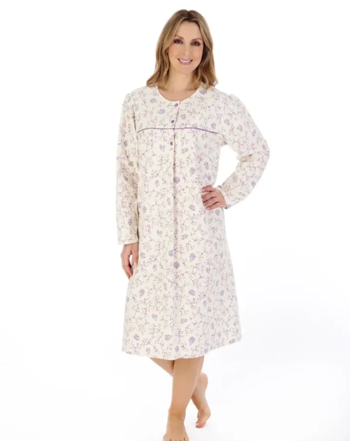 Floral Printed Luxury Flannel 43" Woven Nightdress ND04210
