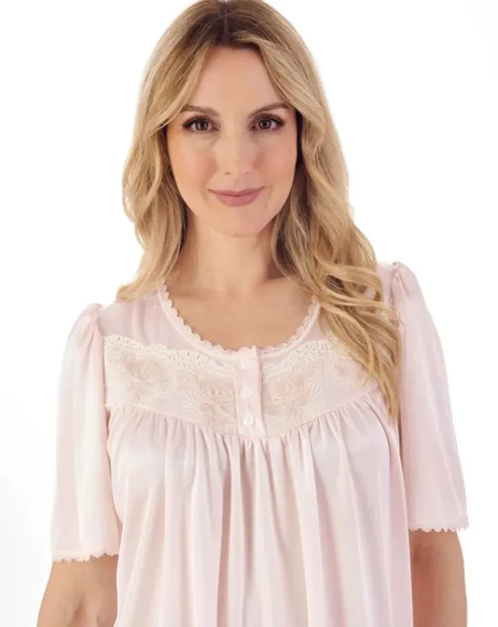 Knitted Satin Embroidered Trim 45" Nightdress ND55401