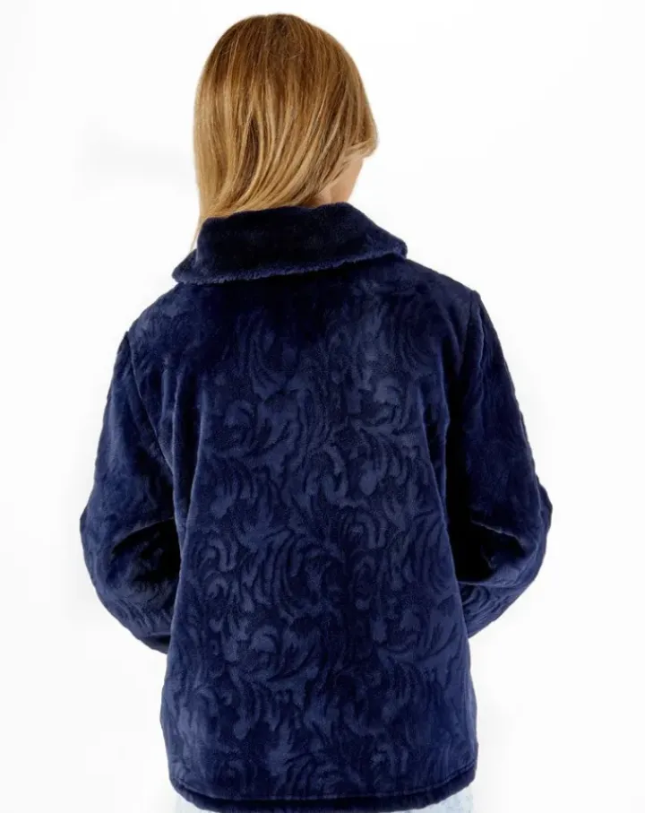 Patterned Faux Fur Collar 24" Button Through Bedjacket BJ66335