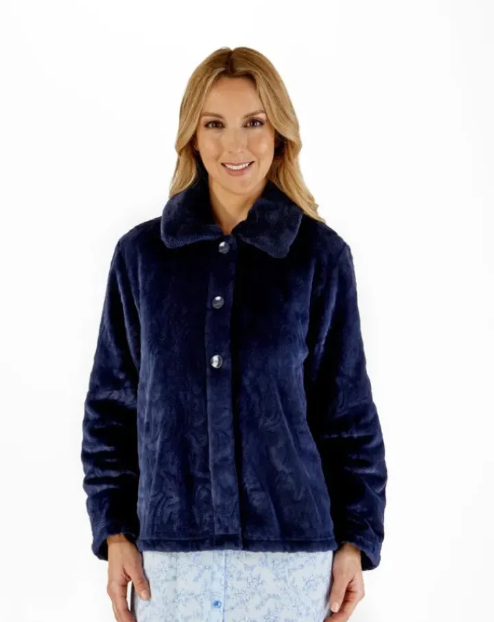 Patterned Faux Fur Collar 24" Button Through Bedjacket BJ66335