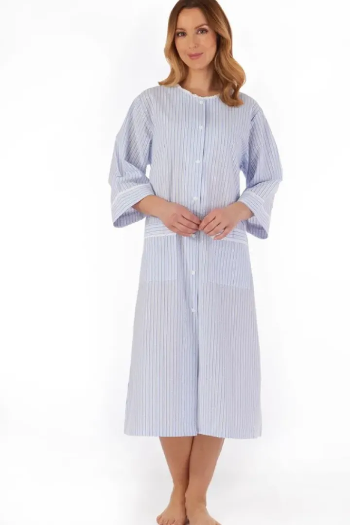 Pinstripe Seersucker 45" Popper Front Coat HC55226