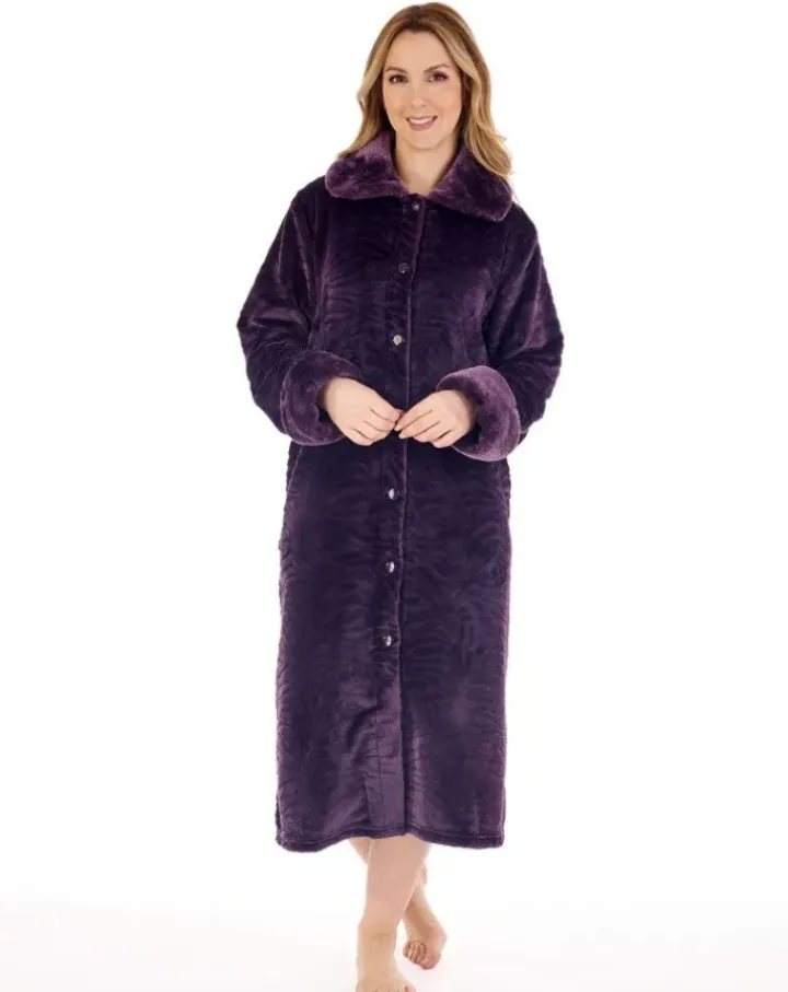 Zebra Inspired Print Faux Fur 46" Button Through Housecoat HC88336