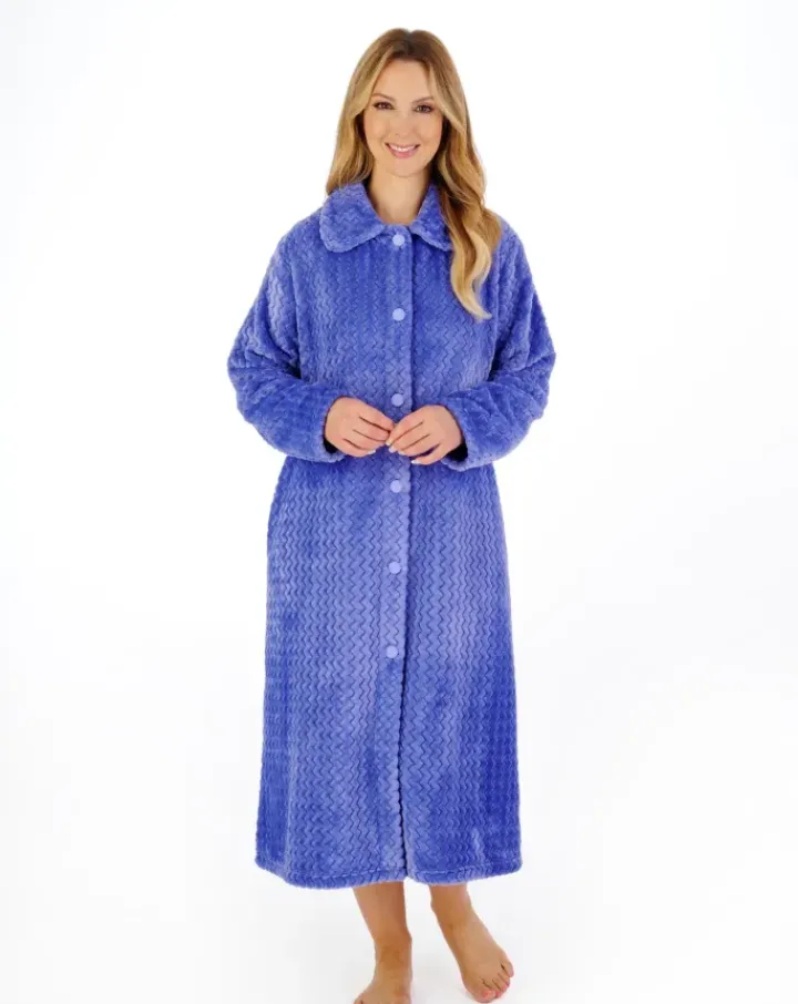 Zig-Zag Pattern Fleece 46" Button Housecoat HC02316