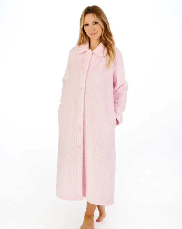 Zig-Zag Pattern Fleece 46" Button Housecoat HC02316
