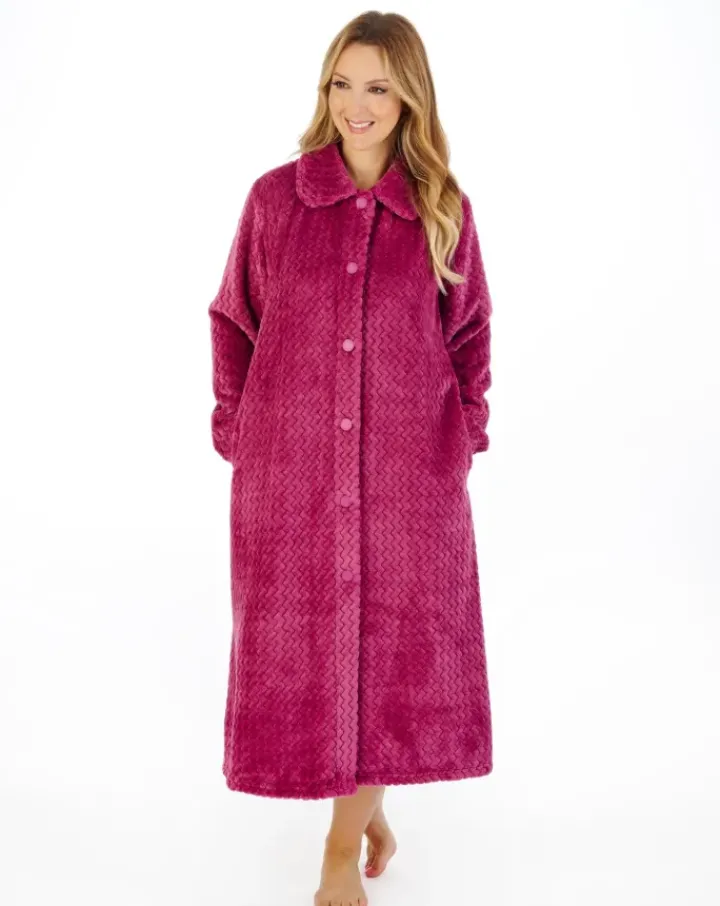 Zig-Zag Pattern Fleece 46" Button Housecoat HC02316