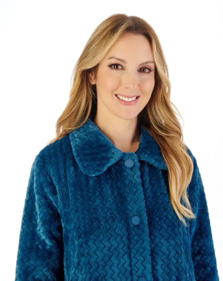 Zig-Zag Pattern Fleece 46" Button Housecoat HC02316